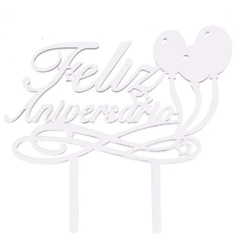 Topper Prateado Feliz Aniversário Balões 14,5cm