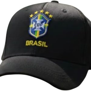 Boné Brasil Masculino, Feminino Preto, Bordado, Aba Curva, Seleçao, Unissex,Feicho Fita
