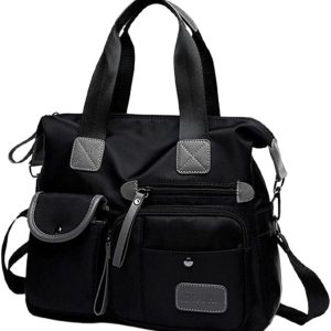 oshhni Adulto Unissex Bolsa Feminina De Grande Capacidade Bolsa De Ombro Vintage Bolsa De Trabalho Bolsa Leve Para O Dia A Dia Preto