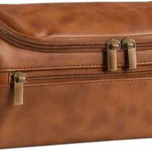 Bolsa de Higiene Pessoal Necessárie Viagem Vintage em Couro Masculina Feminina (Marrom)