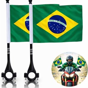 Kit 2 Bandeiras do Brasil para Moto 21x15cm com Suporte Fixação no Guidão Resistente ao Vento Ideal para Motociclistas e Torcedores Verde Amarelo