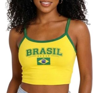 Blusa Cropped Alcinha Feminina Brasil Copa do Mundo Hexa Torcedora Estilosa Confortável Moda Feminina