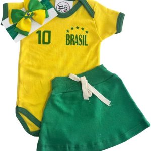 Body Menina Brasil + Laço + Saia – Copa do Mundo – Temático