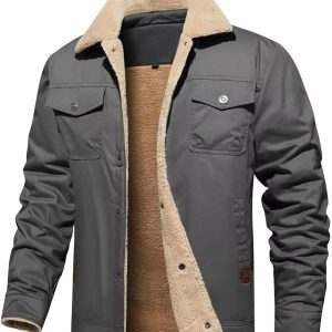 FTIMILD Jaqueta masculina de inverno forrada com lã de ovelha, jaqueta de caminhoneiro, casaco de inverno quente de algodão com vários bolsos
