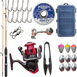 Kit Vara E Molinete Pesca Com Acessórios