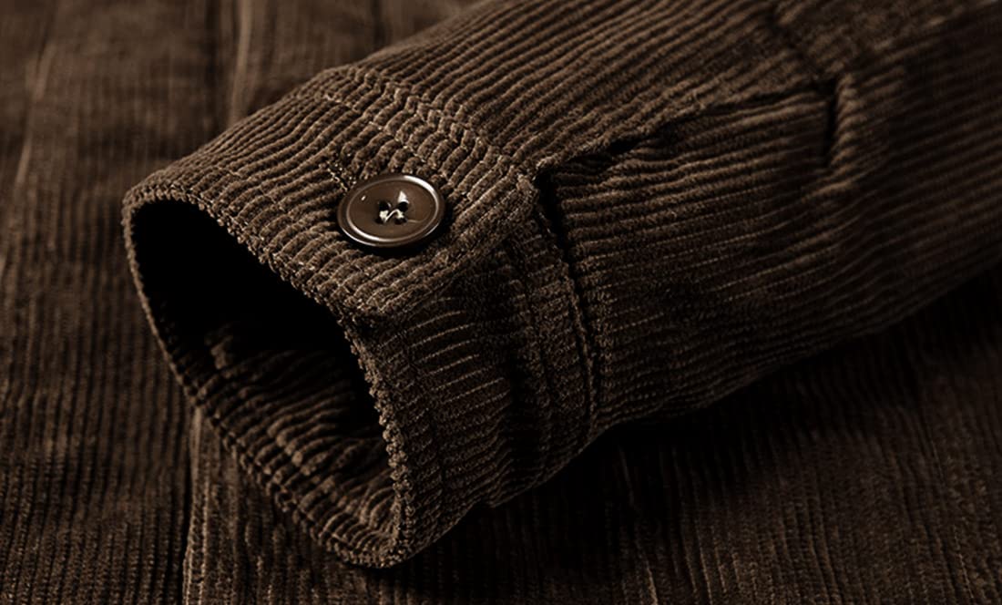 utcoco Jaqueta masculina vintage de lã de ovelha forrada de veludo cotelê, jaqueta de caminhoneiro com lapela e botões espessos de inverno - Image 6