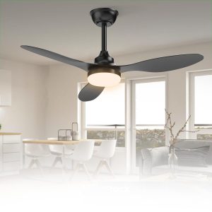 Ventilador de Teto Bivolt 110-220V de Energia 106,7 cm, Ventilador de Teto com Luz LED e Controle Remoto, Motor DC Reversível, 6 Velocidades, Preto(Bateria não inclusa)