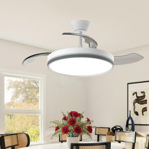 Ventilador de Teto Retrátil com Luz LED 106cm (42″) – Controle Remoto, 6 Velocidades, 3 Cores de Luz, Bivolt 110V/220V e Temporizador