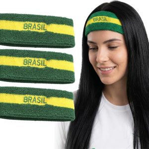 Kit 3 Faixa de Cabelo Brasil Verde Amarelo Torcida Futebol Copa