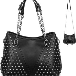 GALPADA Bolsa de mão cravejada preta bolsa transversal com rebite, bolsa de ombro de couro, bolsa transversal, bolsa de ombro com rebite, Preto