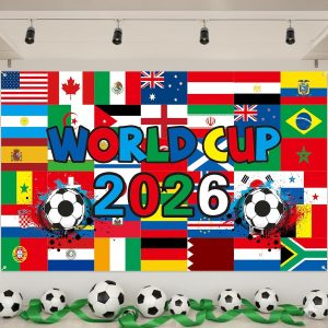Cenário da Copa do Mundo de 2026, 109 x 188 cm, cenário de atmosfera de estádio de futebol para decoração de festa da Copa do Mundo e fotografia de fãs de futebol bandeira…