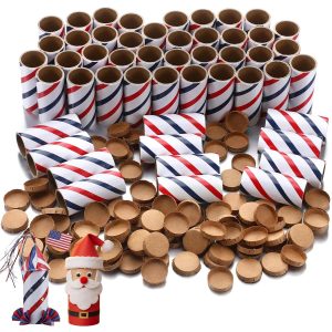 Faccito 50 tubos de fogos de artifício vermelhos, brancos e azuis, tubos piro de fogos de artifício e plugues de extremidade para decoração de festa patriótica de 4 de julho