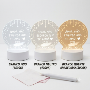 Luminária 3Cores Lousa Recados Acrílico Escreve Apaga Redona